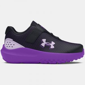 Girls' Infant Under Armour Surge 4 AC Running Shoes Black / Lavish / Salt Purple 26