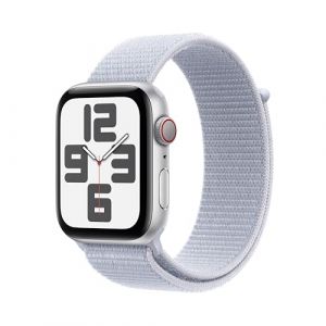 Apple Watch SE de 2.ª generación GPS + Cellular Smartwatch con Caja de Aluminio en Plata de 44 mm y Correa Loop Deportiva Azul Nube. Monitores de entreno y sueño y Neutro en Carbono