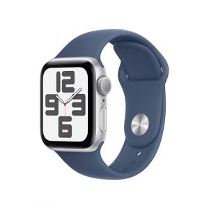 Apple Watch SE de 2.ª generación GPS Smartwatch con Caja de Aluminio en Plata de 40 mm y Correa Deportiva Azul Denim - Talla M/L. Monitores de entreno y sueño y Resistencia al Agua