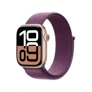 Apple Watch Series 10 GPS Smartwatch con Caja de Aluminio Oro Rosa de 42 mm y Correa Loop Deportiva Ciruela - Talla única. Monitor de entreno