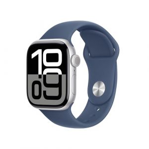 Apple Watch Series 10 GPS Smartwatch con Caja de Aluminio Plata de 42 mm y Correa Deportiva Azul Denim - Talla S/M. Monitor de entreno