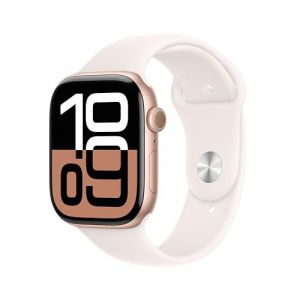 Apple Watch Series 10 GPS Smartwatch con Caja de Aluminio Oro Rosa de 46 mm y Correa Deportiva Rosa Rubor - Talla S/M. Monitor de entreno