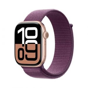 Apple Watch Series 10 GPS Smartwatch con Caja de Aluminio Oro Rosa de 46 mm y Correa Loop Deportiva Ciruela - Talla única. Monitor de entreno