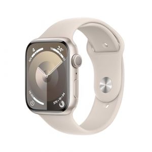 Apple Watch Series 9 [GPS] Smartwatch con Caja de Aluminio en Blanco Estrella de 45 mm y Correa Deportiva Blanco Estrella - Talla M/L. Monitor de entreno