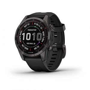 Garmin Fenix 7S Sapphire SolCarbon Grey DLC Ti con Banda Negra EMEA