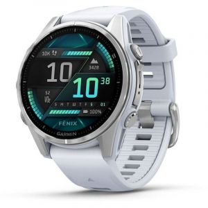 Relógio Smartwatch Garmin Fenix 8 AMOLED 43 mm prateado com pulseira de silicone branca