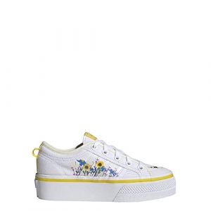 adidas Originals Girl's Nizza Platform (Big Kid) White/Yellow/Off-White 7 Big Kid M