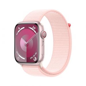 Apple Watch Series 9 [GPS + Cellular] Smartwatch con Caja de Aluminio en Rosa de 45 mm y Correa Loop Deportiva Rosa Claro. Monitor de entreno