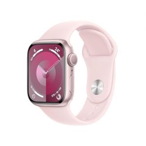 Apple Watch Series 9 [GPS] Smartwatch con Caja de Aluminio en Rosa de 41 mm y Correa Deportiva Rosa Claro - Talla S/M. Monitor de entreno
