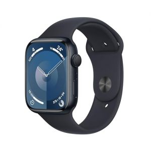 Apple Watch Series 9 [GPS] Smartwatch con Caja de Aluminio en Color Medianoche de 45 mm y Correa Deportiva Color Medianoche - Talla M/L. Monitor de entreno